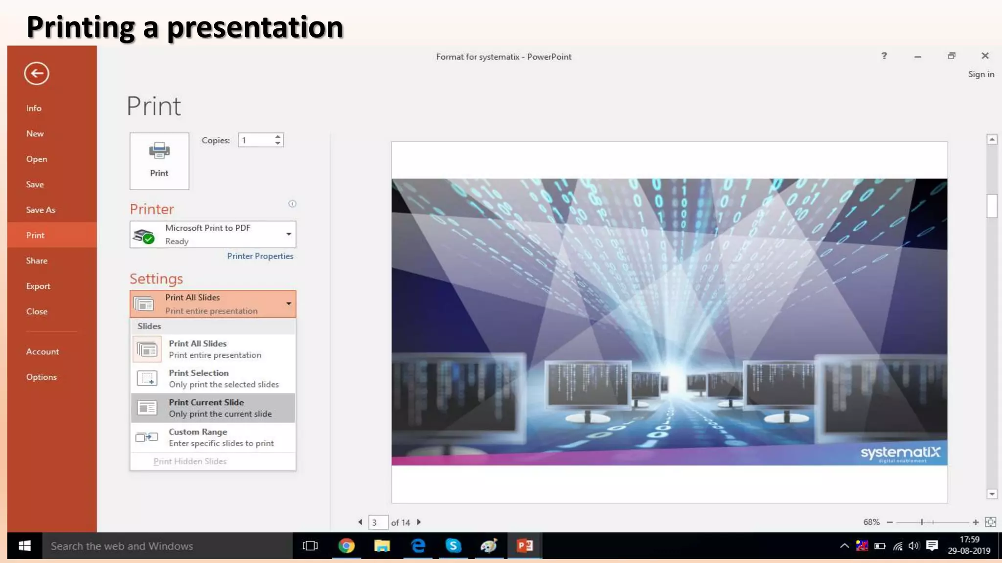 Printing a presentation
 