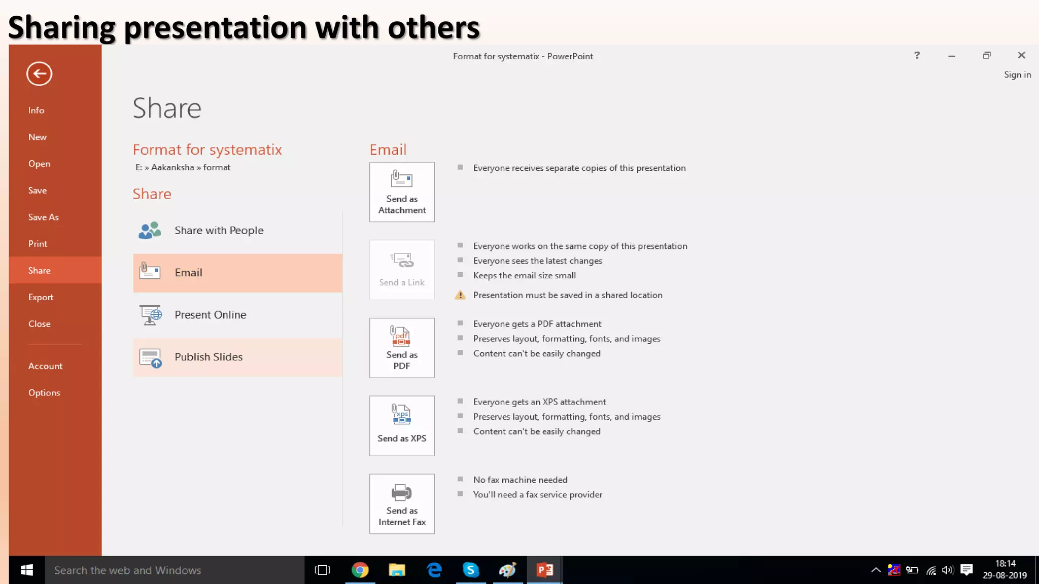 Sharing presentation with others
 