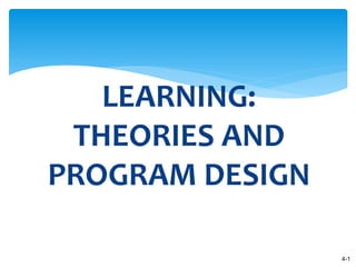 4-1
LEARNING:
THEORIES AND
PROGRAM DESIGN
 