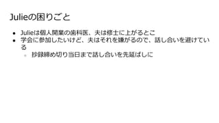 Julieꤴ
 Julieς_IΚnҽʿϤȤ
 ѧ˲μӤɡϤӤΤǡԒϤܤƤ

 hޤФ굱դޤǻϤӤФ
 