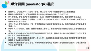 ýҪ (mediator)xk
20
? KĤˡץ٩`Υ`ϡ˥饤ȤĿˤĤ˘ɤ
? KĤ˺ΤҪǡɤʽYäΤQΤϡ饤
? यΈϡ饤ȤΥ`ϡ䆖}ϺΤǤ졢٤ȡ
? 仯ΥץȤʤϡԥȤȥ饤Ȥϡ饤Ȥ¤ӥ
ɤ뤳Ȥˤʤ
? 饤ȤԷ֤Υͥåȥ`mĤʤΤˤǤʤĤʤΤˤǤ褦
ݩ`ȡ
? 饤Ȥ״ryĿˤ}jˤäơफ٤ʤ}jʤΤˤʤԤ
롣
? 饤ȤΥͥåȥ`ǥβmץͬԪȥ٥mץˉ䤨
뤳ȤǤϤ⤢
? ͥåȥ`Τ벿֤Ή仯ͥåȥ`΄eβ֤Ή仯ˤɤΤ褦Ӱ푤뤫򳣤
עBҪޤ
? ץ˽򵱤Ƥ뤳ȤǡĤʉ仯⤿餹vBԤθߤץض
뤳ȤǤ
 