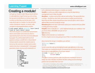 www.vishalbiyani.comLearning Puppet
Creating a module! Let’s understand what all goes in module we created:
Gemfile is a w...