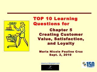 TOP 10 Learning Questions for Chapter 5 Creating Customer Value, Satisfaction, and Loyalty Maria Nicole Pauline Cruz Sept. 2, 2010  
