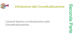 Introduzione alla Concettualizzazione
I docenti faranno un’introduzione sulla
Concettualizzazione.
SecondaParte
 