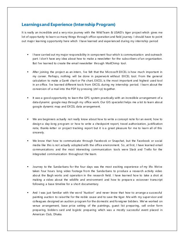 Learnings and experience from the internship program