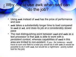 Learning sed and awk | PPT | Programming Languages | Computing