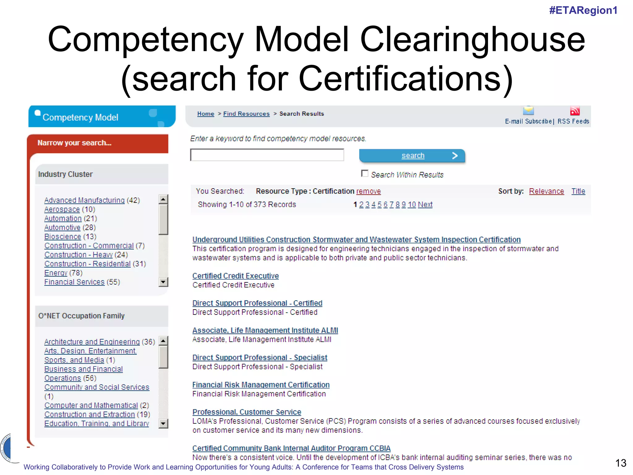 Competency Model Clearinghouse (search for Certifications) 