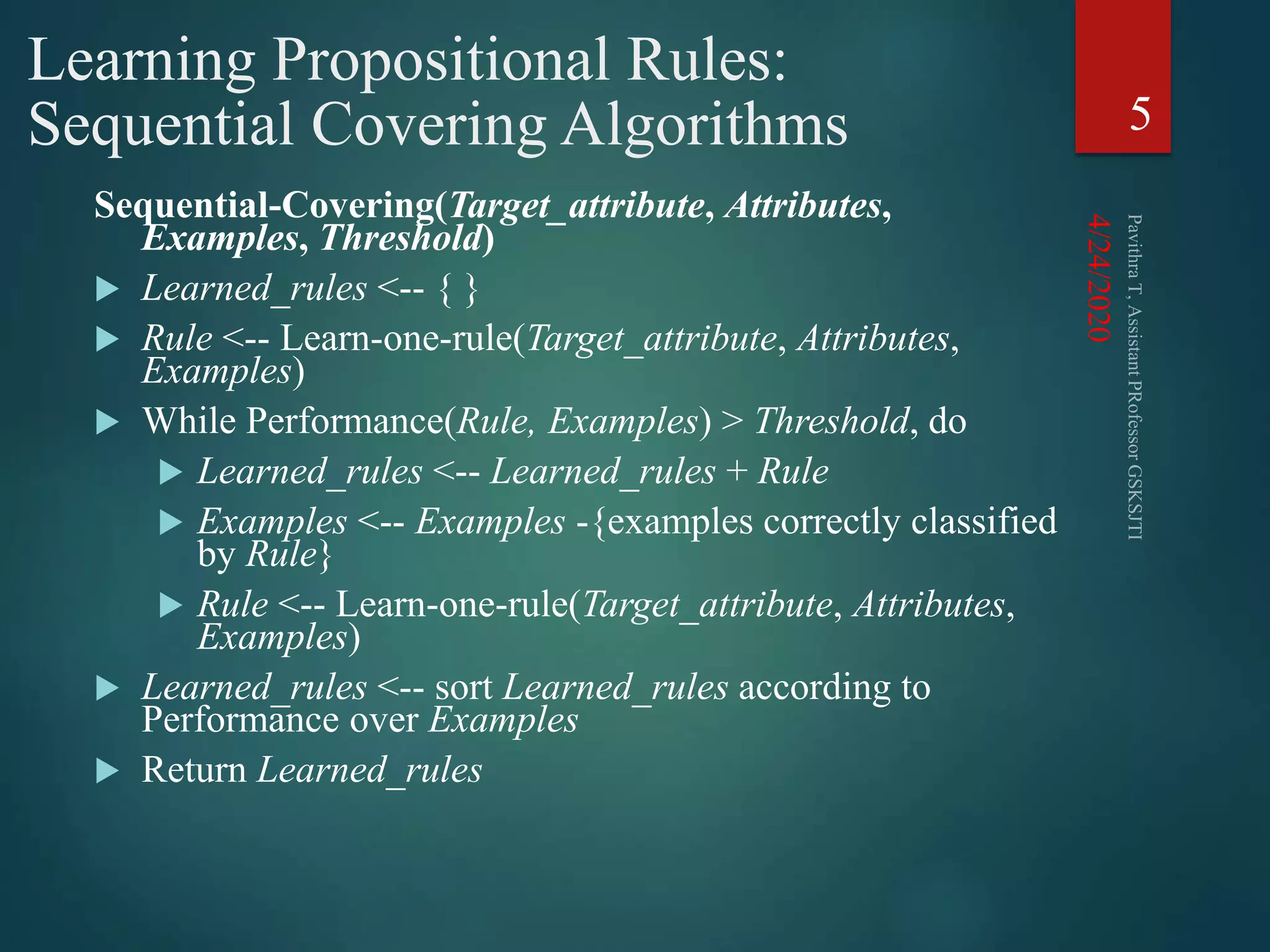 Learning sets of rules sequential learning algorithm foil ppt