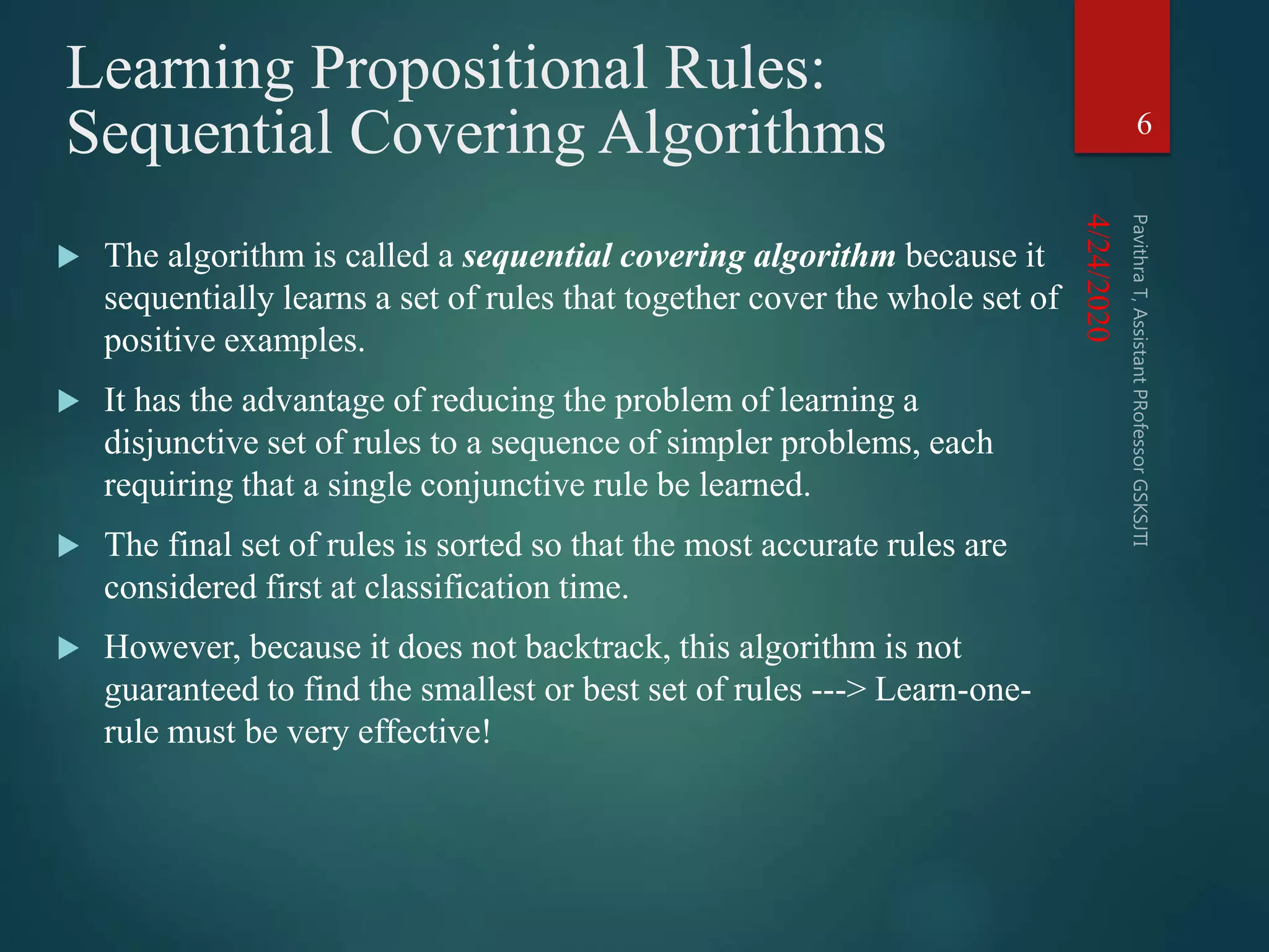 Learning sets of rules sequential learning algorithm foil ppt