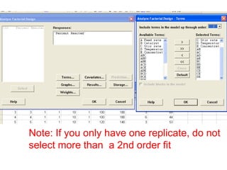 Note: If you only have one replicate, do not
select more than a 2nd order fit
 
