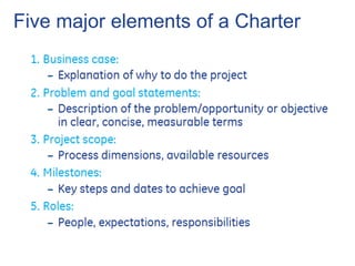 Five major elements of a Charter
 