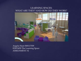 LEARNING SPACES: 
WHAT ARE THEY? AND HOW DO THEY WORK? 
Angela Hunt S00117559 
EDFD459 The Learning Space 
ASSIGNMENT #2 
 