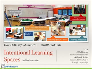 Don Orth @ﬁnddonorth

@hillbrookilab

Intentional Learning
Spaces
in this Generation

!
!

ADE!
EdTechTeacher !
Instructor and Presenter !
Hillbrook School!
Director of Technology & !
Strategic Partnerships

 