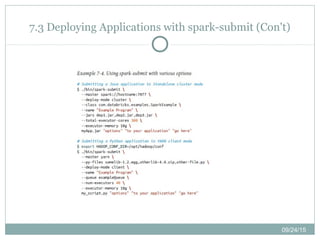 09/24/15
7.3 Deploying Applications with spark-submit (Con't)
 