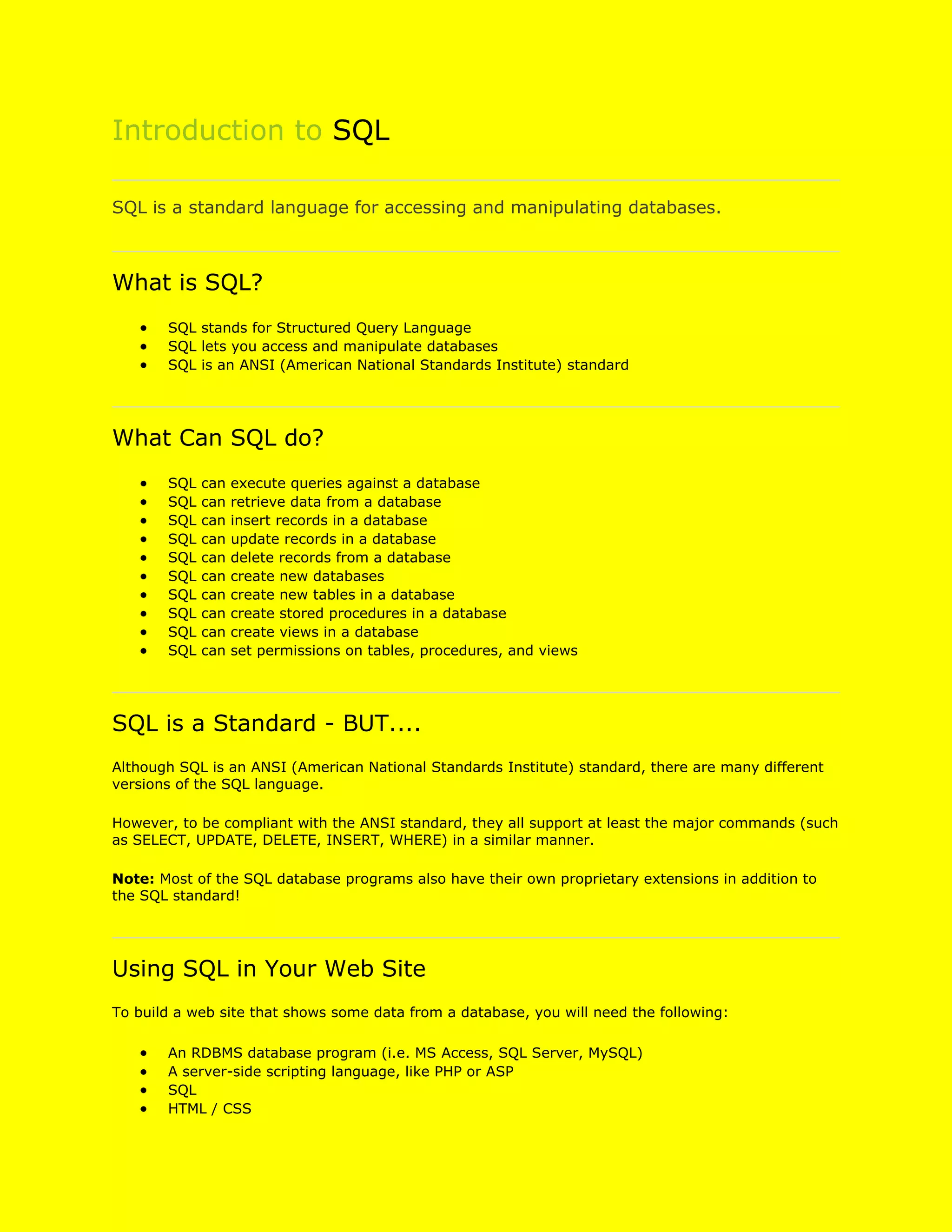 Learning sql from w3schools | DOCX | Databases | Computer Software and ...