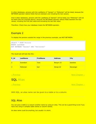 Learning sql from w3schools | DOCX