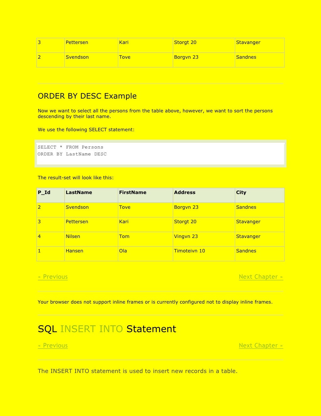 Learning sql from w3schools