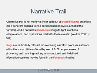 Narrative Trail
A narrative trail is not merely a linear path but ‘a chain of events organized
into a coherent schema from...