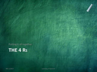 THE 4 RS
Putting it all together
REV. 2/2017 Learning--R Speener 52
 