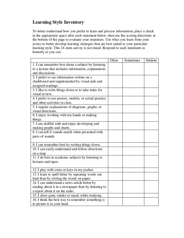 Learning Style Inventory Learning Style Inventory