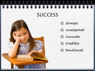 SUCCESS
          Simple
          Unexpected
          Concrete
          Credible
          Emotional
 