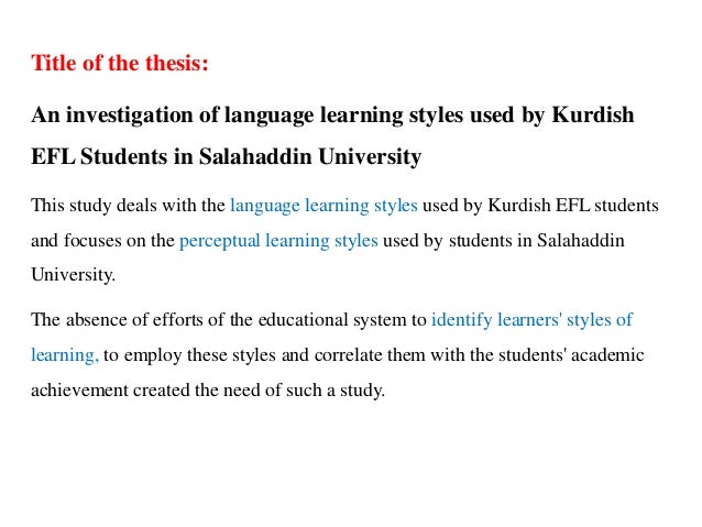 Dissertation on learning style