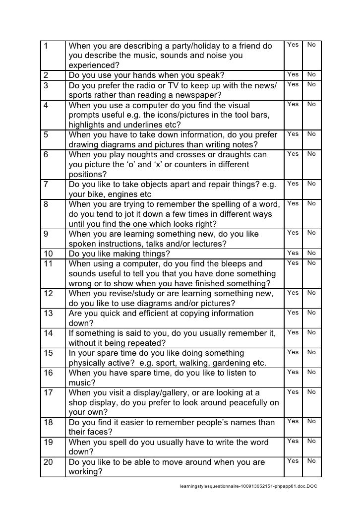 7 Learning Styles Quiz Printable 7 Learning Styles Quiz Printable