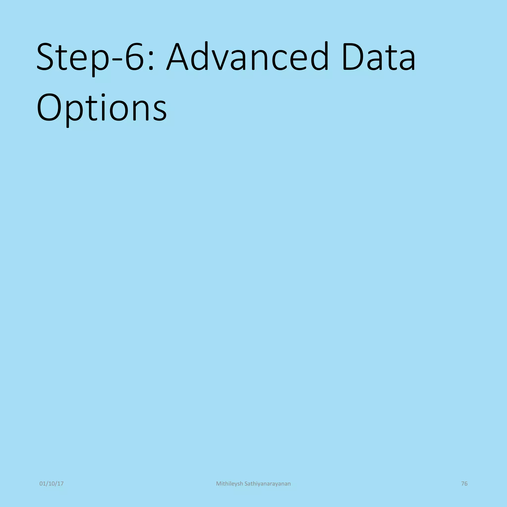Step-6: Advanced Data
Options
01/10/17 Mithileysh Sathiyanarayanan 76
 