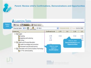 Parent: Review child’s Confirmations, Demonstrations and Opportunities




Select
 child




                                                              Click to view
                                                           Demonstrations and
                                                             Opportunities
                                           Click to view
                                             detail of
                                           Confirmation
 