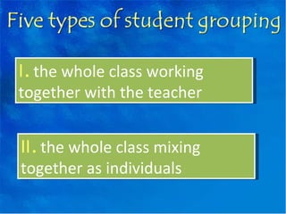 Ⅰ .  the whole class working together with the teacher Ⅱ .  the whole class mixing together as individuals 