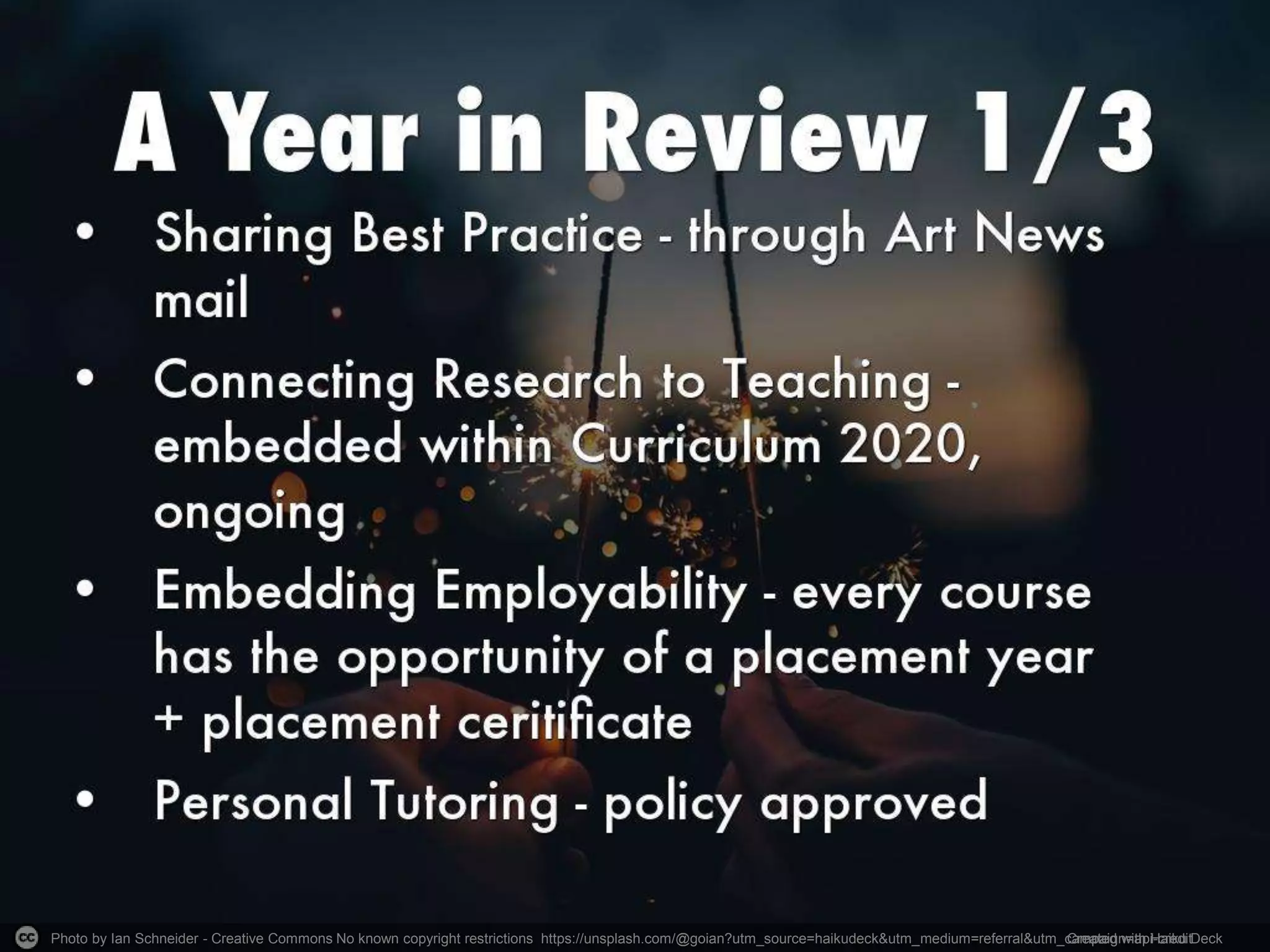 Photo by Ian Schneider - Creative Commons No known copyright restrictions https://unsplash.com/@goian?utm_source=haikudeck&utm_medium=referral&utm_campaign=api-credit
Created with Haiku Deck
 