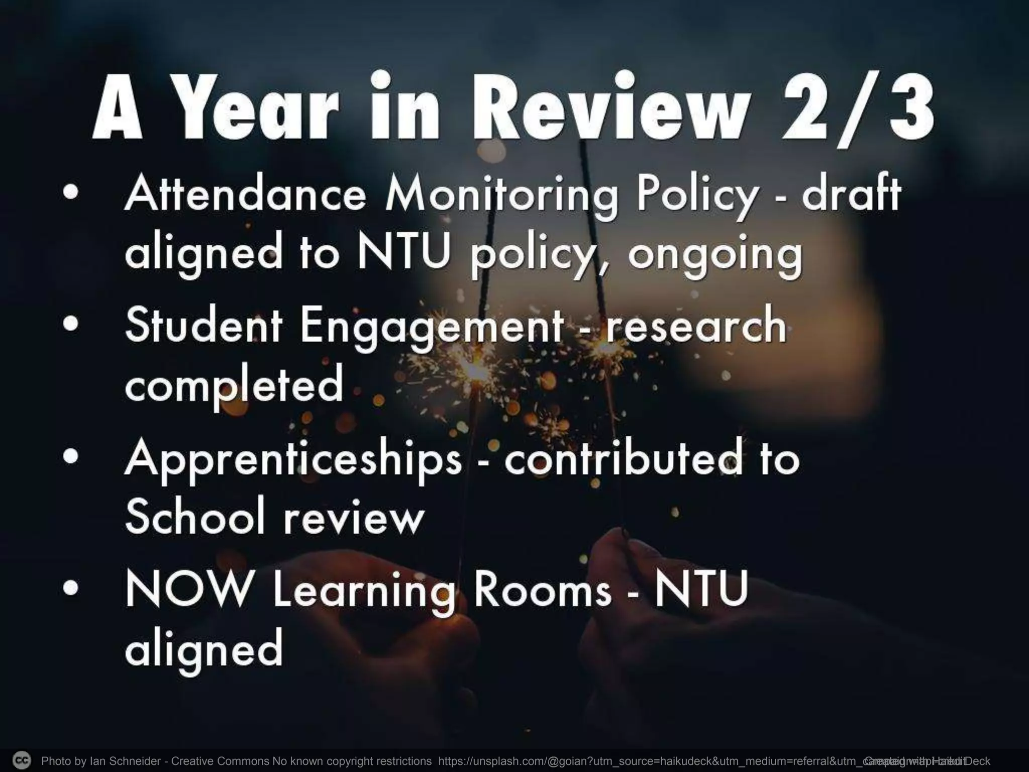 Photo by Ian Schneider - Creative Commons No known copyright restrictions https://unsplash.com/@goian?utm_source=haikudeck&utm_medium=referral&utm_campaign=api-credit
Created with Haiku Deck
 