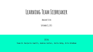 LearningTeamIcebreaker
AngelnetStith
September21,2015
SPE/546
Team B: Marjorie Capili, Andrea Cutler, Julia Emig, Erin Windham
 