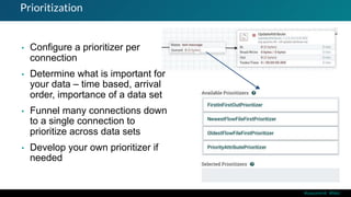 #ossummit #lfelc
Prioritization
• Configure a prioritizer per
connection
• Determine what is important for
your data – time based, arrival
order, importance of a data set
• Funnel many connections down
to a single connection to
prioritize across data sets
• Develop your own prioritizer if
needed
 