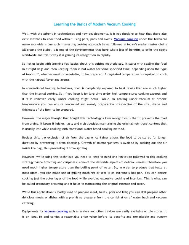 Learning the basics of modern vacuum cooking