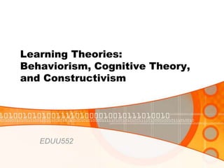 Learning Theories:Behaviorism, Cognitive Theory, and Constructivism EDUU552 