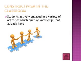  Students actively engaged in a variety of
 activities which build of knowledge that
 already have
 