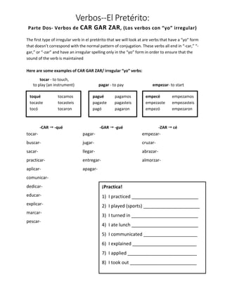 Learning the Preterite Packet - SharingLanguage.org