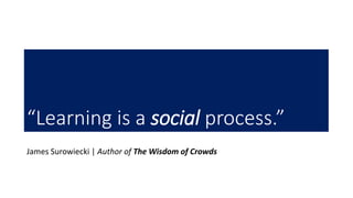 “Learning is a social process.”
James Surowiecki | Author of The Wisdom of Crowds
 