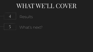 WHAT WE’LL COVER
Results
What’s next?
4
5
 