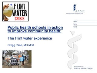 Public health schools in action
to improve community health:
The Flint water experience
Gregg Pane, MD MPA
 