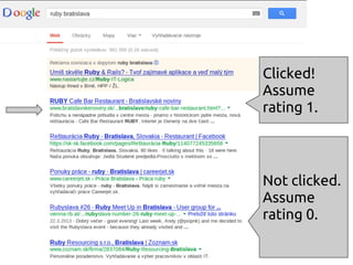 Clicked!
Assume
rating 1.
Not clicked.
Assume
rating 0.
 