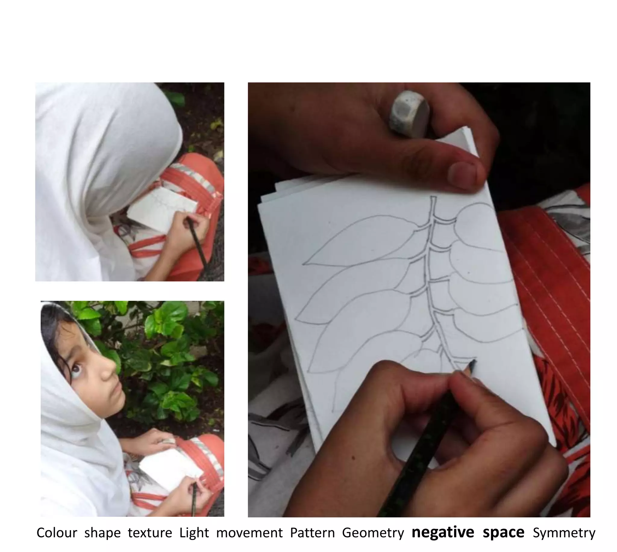 Colour shape texture Light movement Pattern Geometry negative space Symmetry
 