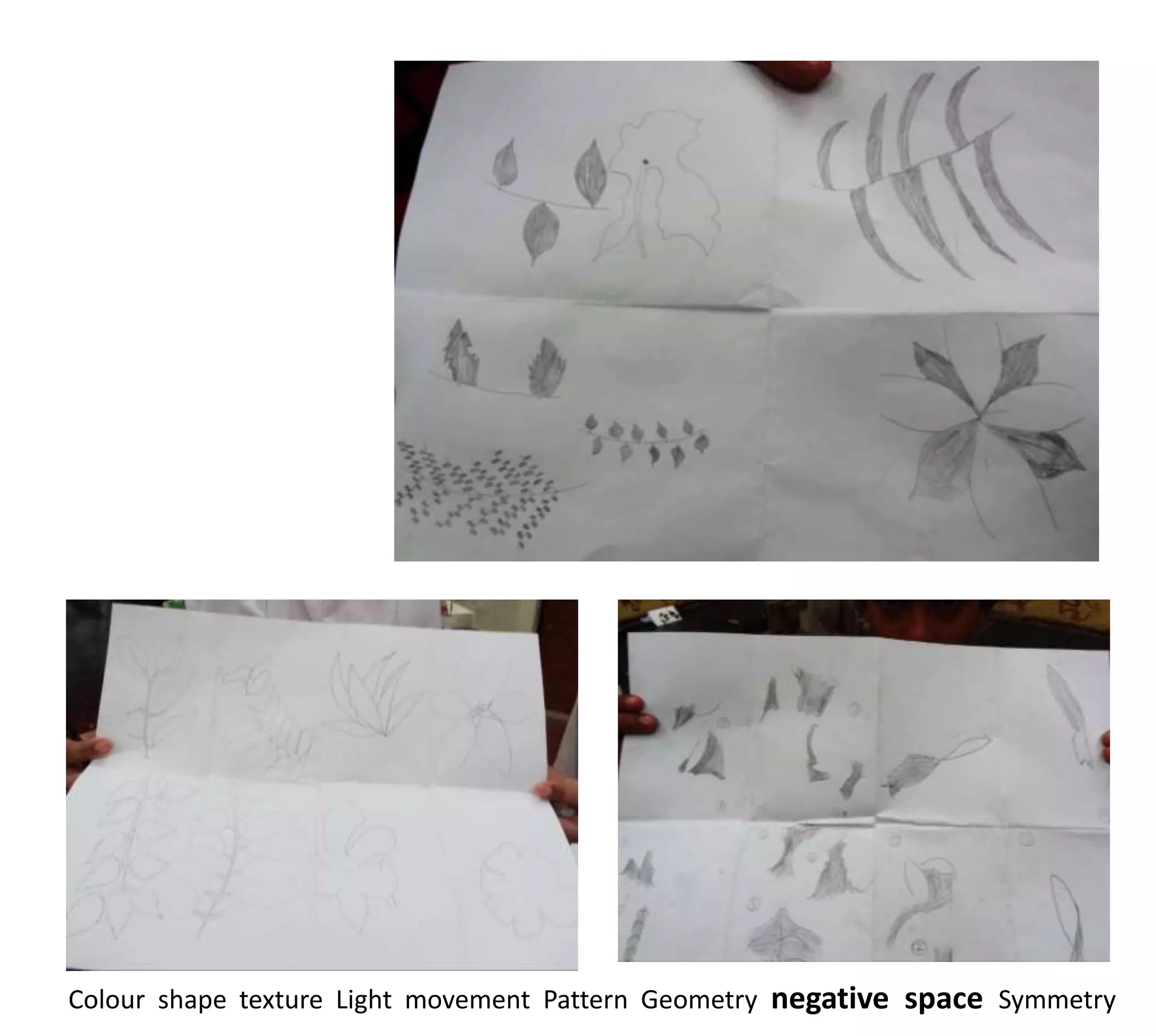 Colour shape texture Light movement Pattern Geometry negative space Symmetry
 