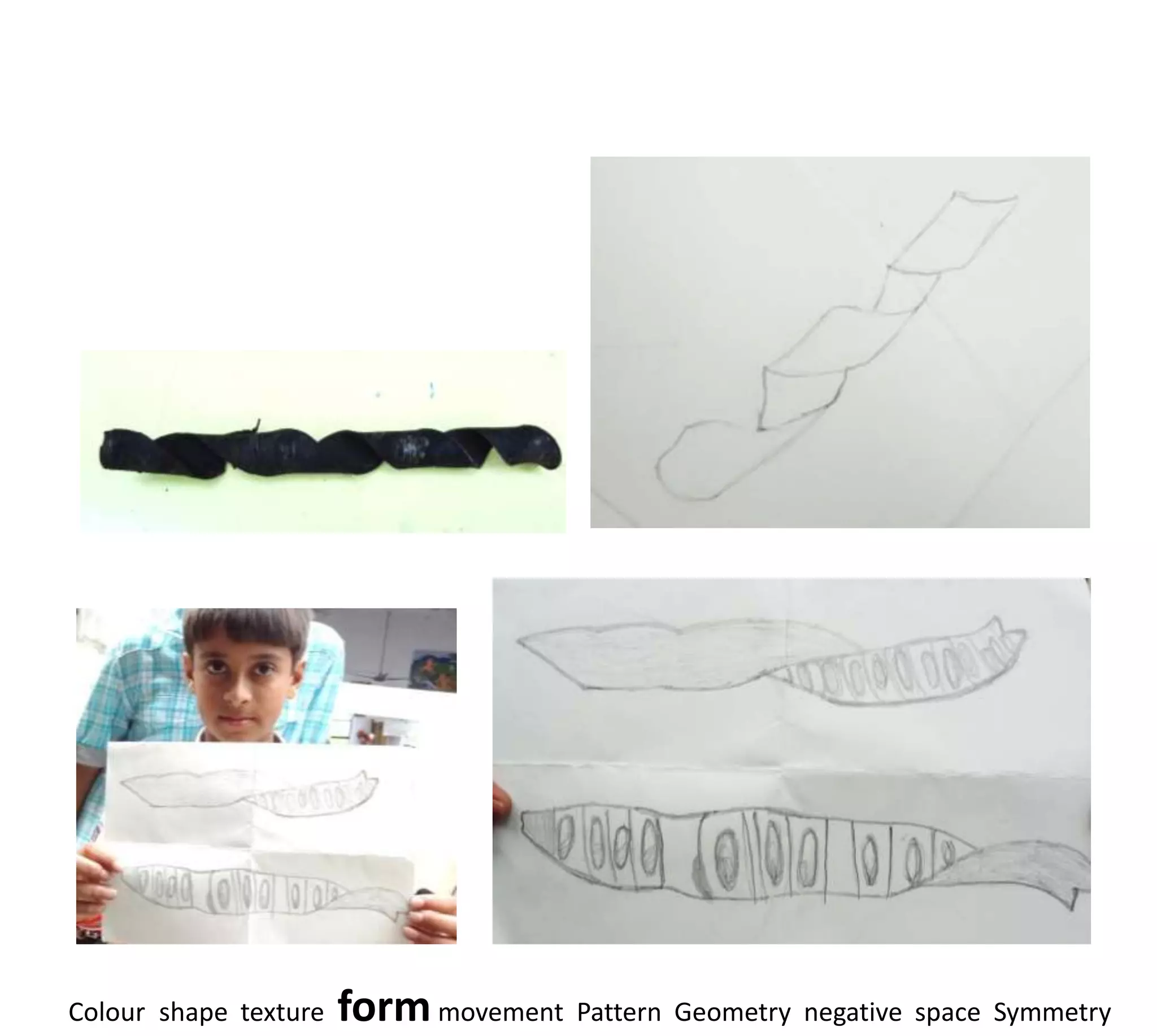 Colour shape texture   form movement Pattern Geometry negative space Symmetry
 