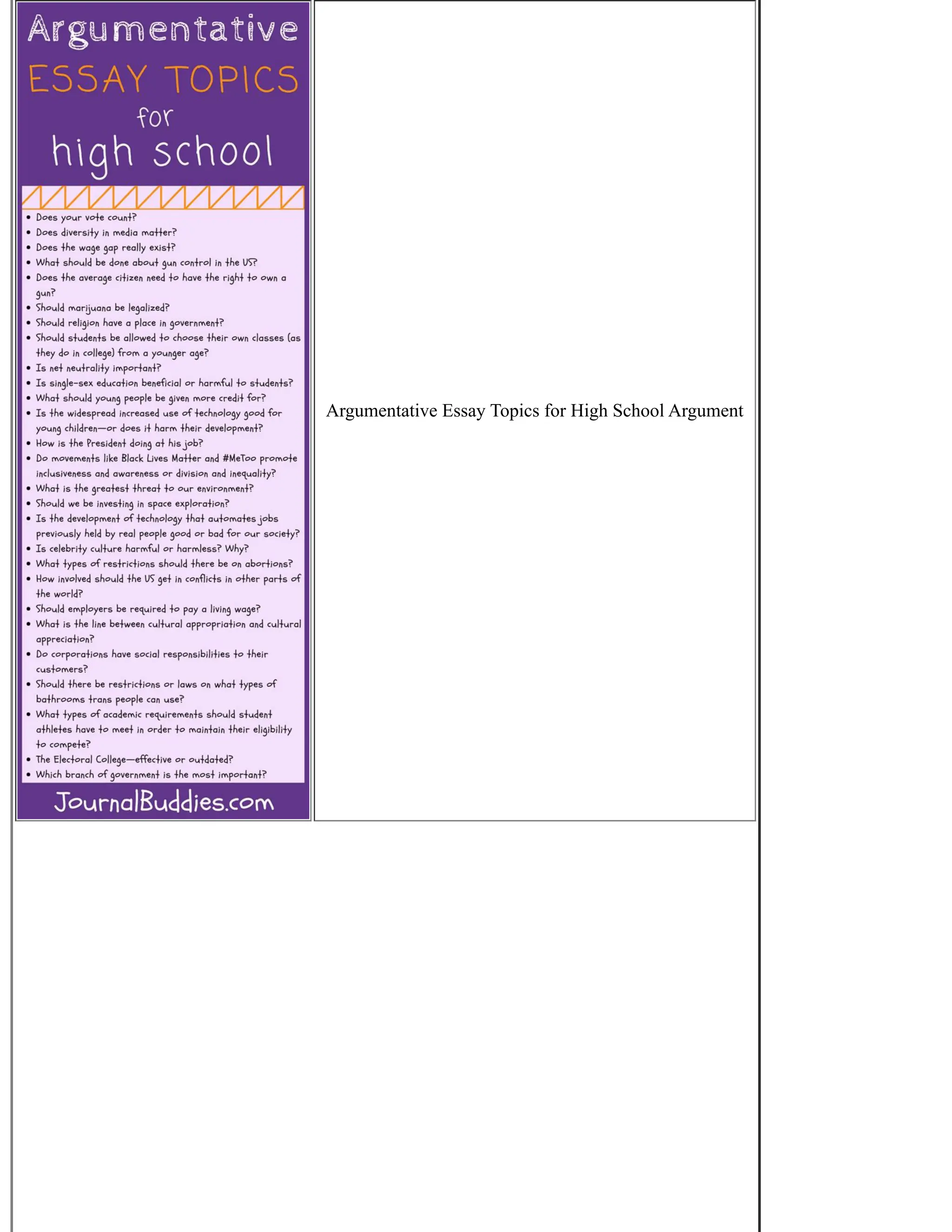 Argumentative Essay Topics for High School Argument