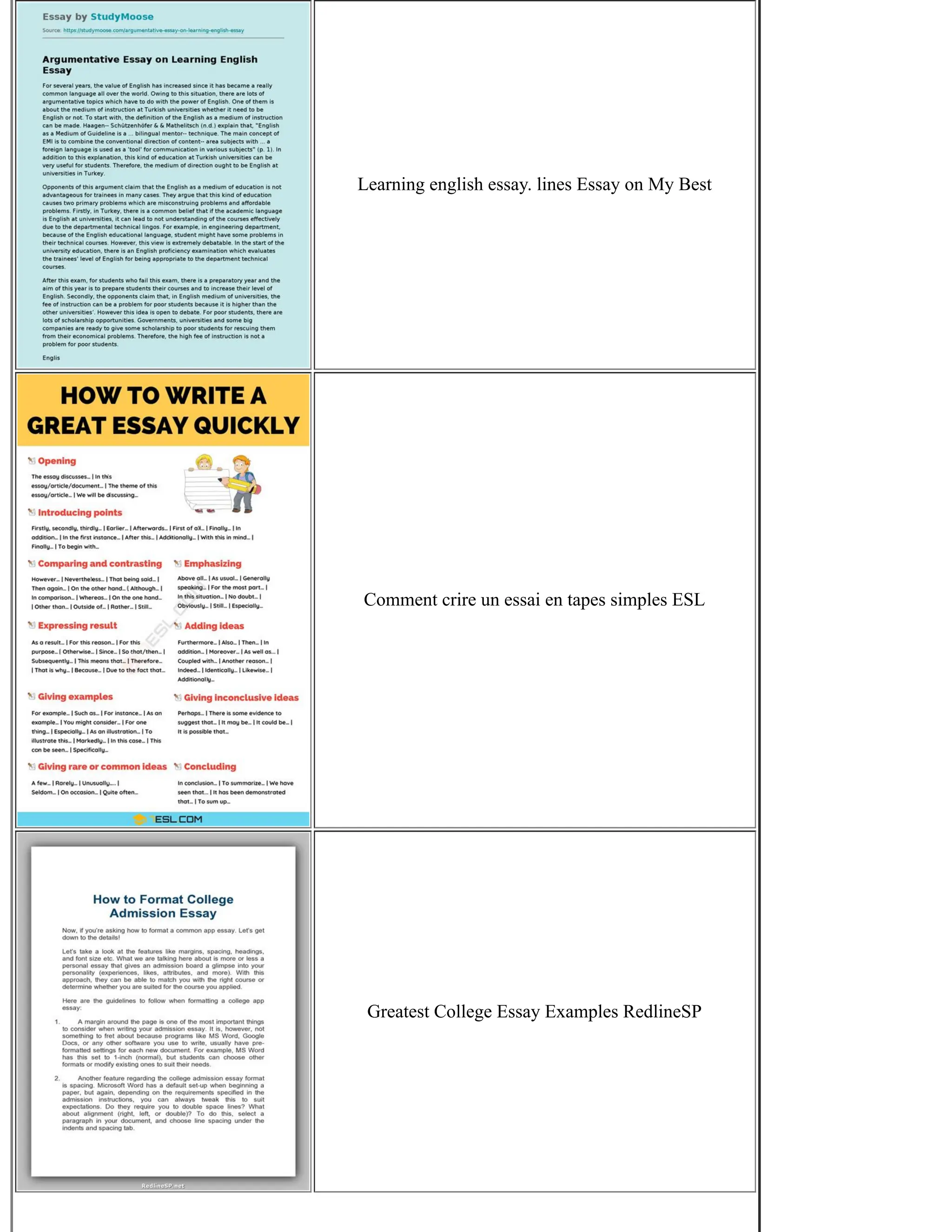 Learning english essay. lines Essay on My Best
Comment crire un essai en tapes simples ESL
Greatest College Essay Examples RedlineSP