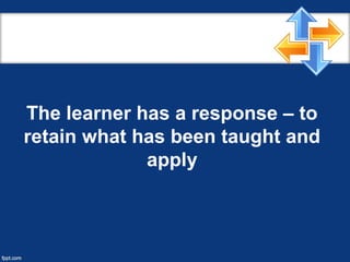 The learner has a response – to
retain what has been taught and
apply
 