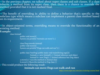 Learn java objects inheritance-overriding-polymorphism | PPT