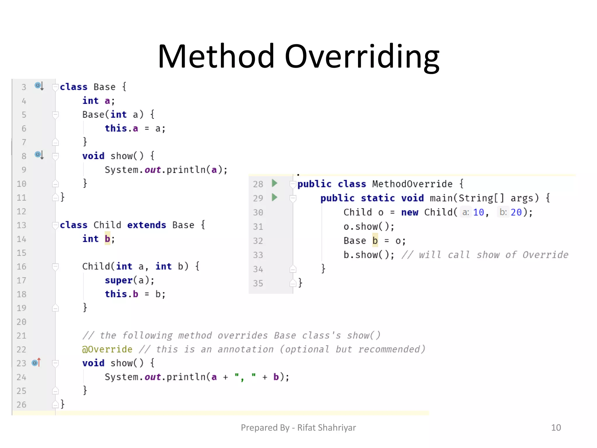 Method Overriding
10Prepared By - Rifat Shahriyar
 